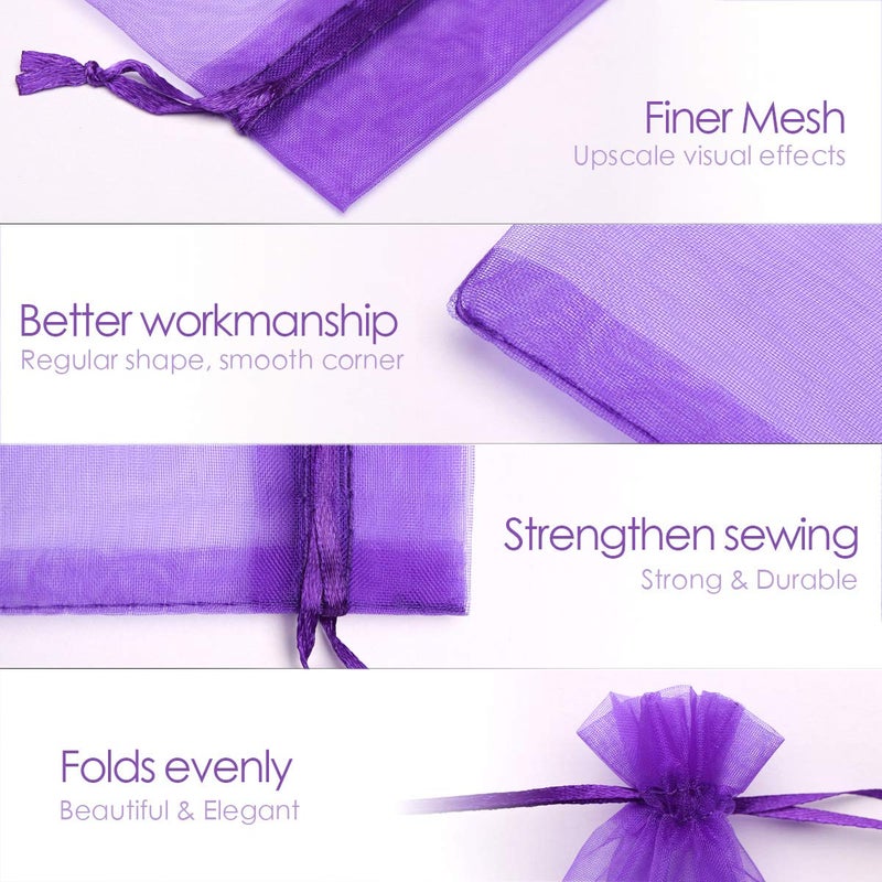 Akstore 100PCS 4x6inch (10x15cm) Drawstring Organza Jewelry Favor Pouches Wedding Party Festival Gift Bags Candy Bags (Purple) - Image 4